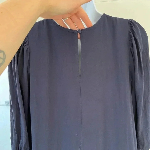 Dress Forum/ Navy blue midi dress/ Balloon sleeves/ Drop waist/Tiered/ Size US S - Picture 6 of 16